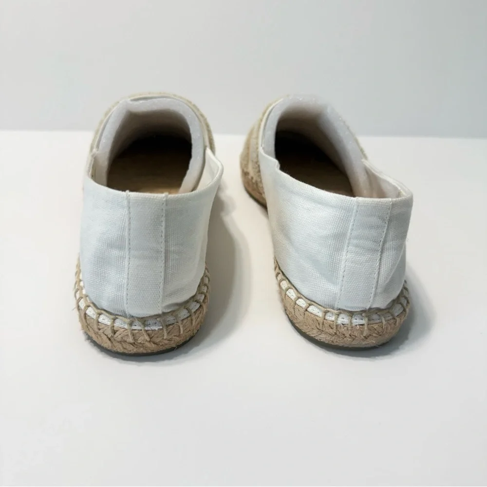 Tory Burch Ines Double T Canvas Espadrilles White Coastal Tan Flat Sz 10 Summer